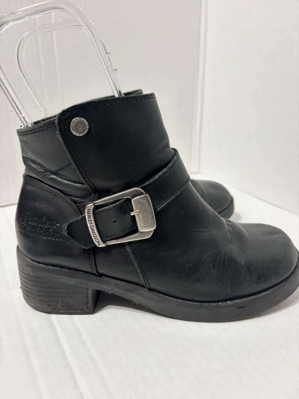 Harley-Davidson Black Leather Buckle Ankle Booties w Side Zip. 7.5 M - Picture 2 of 12
